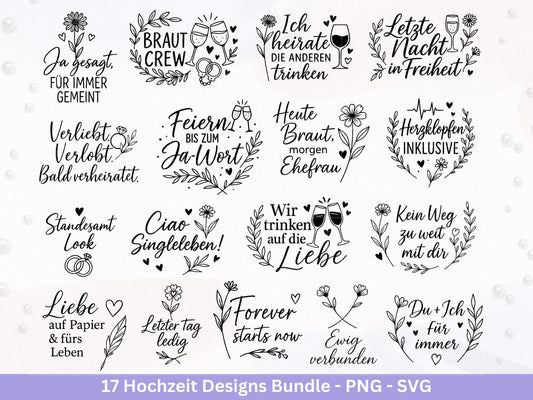 Plotterdatei Braut SVG Bundle - Hochzeit Party - Brautjungfer - JGA - Verlobungsfeier- Braut Shirts - Hochzeit Svg - Hochzeitsgeschenk