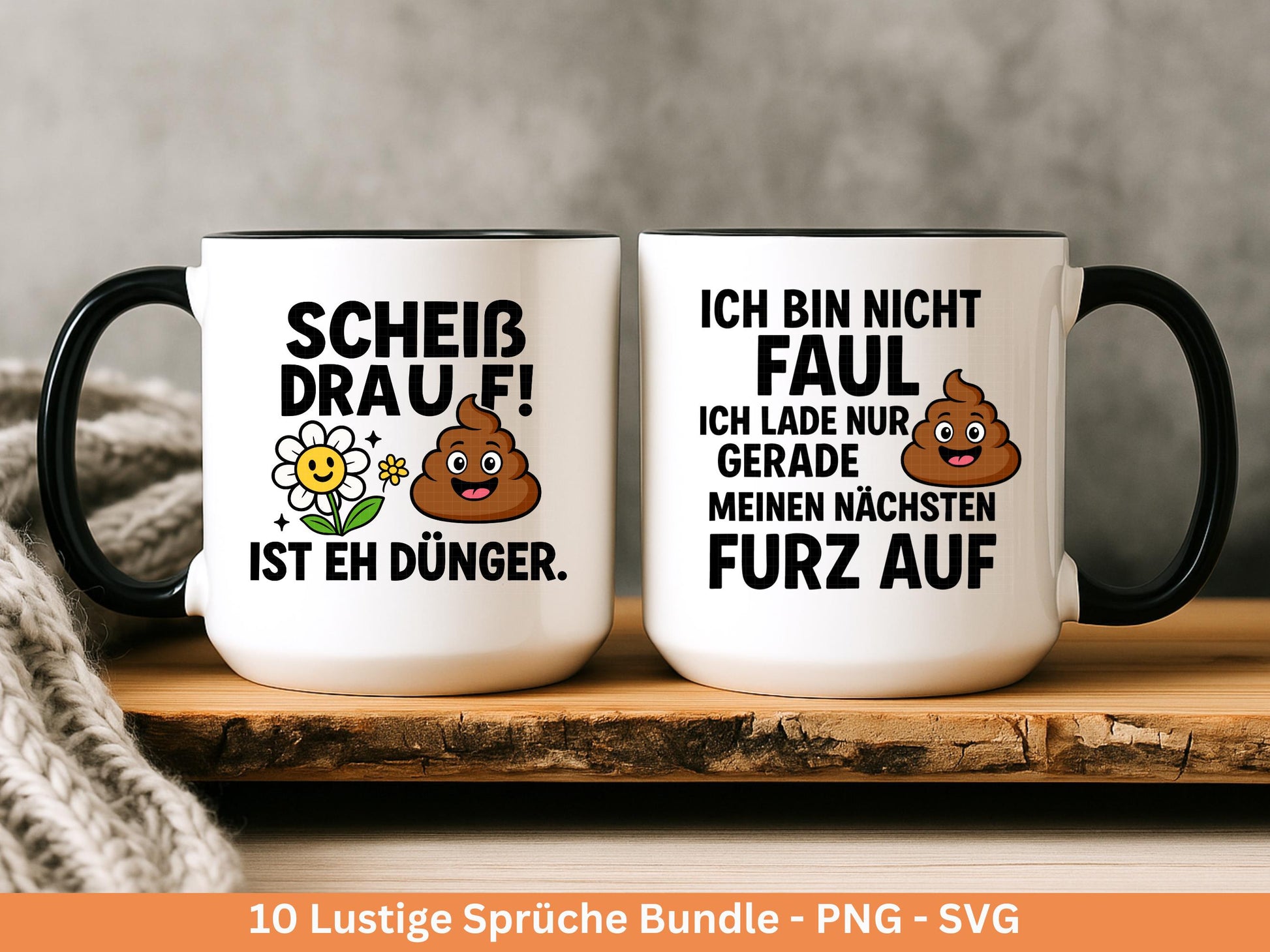 Lustige Sprüche SVG Plotterdatei Bundle – Einhorn Svg - Kackhaufen Poop Emoji – Deutsche Sprüche für Tassen Shirt Jutebeutel Cricut Geschenk