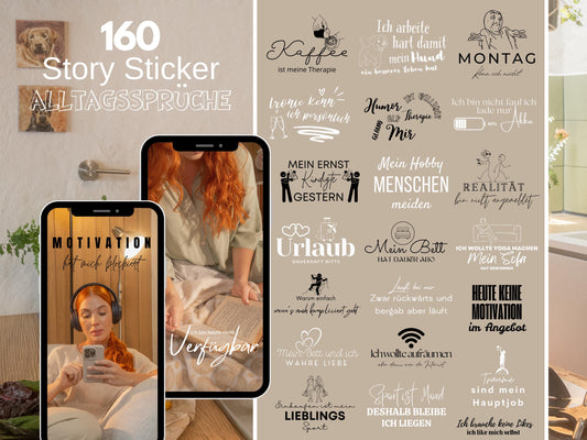 160 Instagram Story Sticker – Deutsch | Alltag | Kaffee | Humor | Home | Storysticker Daily | Basic | Kalligraphie | Guten Morgen | Sprüche