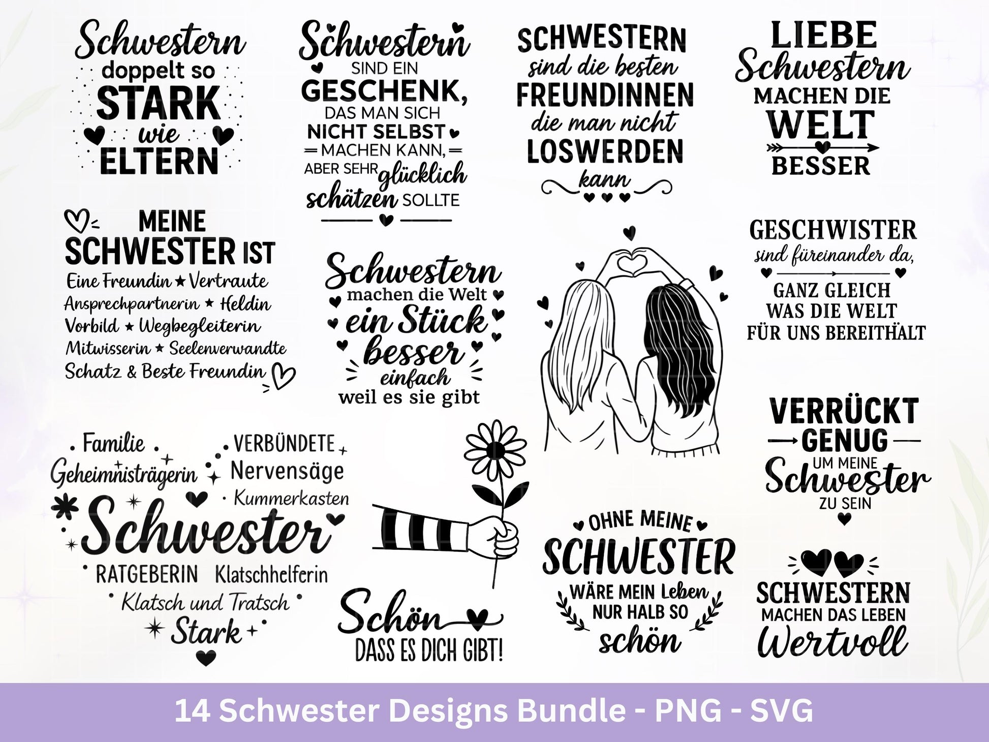 Schwester SVG Plotterdatei – Deutsche Sprüche Designs Bundle – Schwestern Sprüche Liebe Familie – Laserdatei Cricut Silhouette Geschenkidee