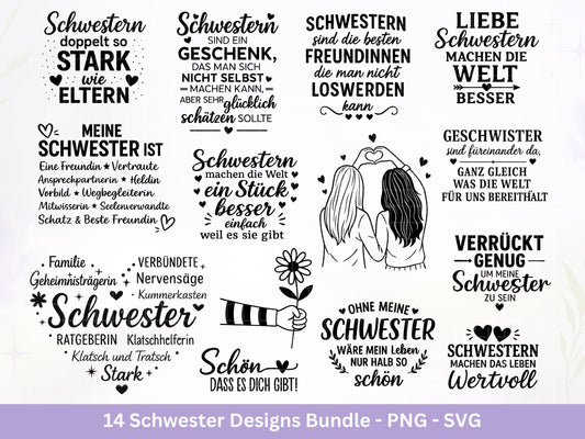 Schwester SVG Plotterdatei – Deutsche Sprüche Designs Bundle – Schwestern Sprüche Liebe Familie – Laserdatei Cricut Silhouette Geschenkidee