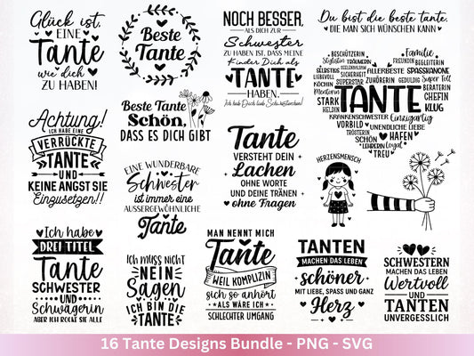 Tante SVG Plotterdatei – Deutsche Sprüche & Herz Designs – Beste Tante Geschenkidee – Laserdatei Cricut Silhouette für Shirt Tasse Beutel