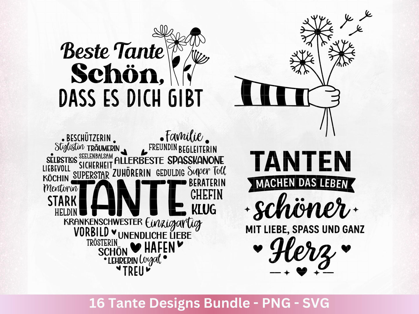 Tante SVG Plotterdatei – Deutsche Sprüche & Herz Designs – Beste Tante Geschenkidee – Laserdatei Cricut Silhouette für Shirt Tasse Beutel