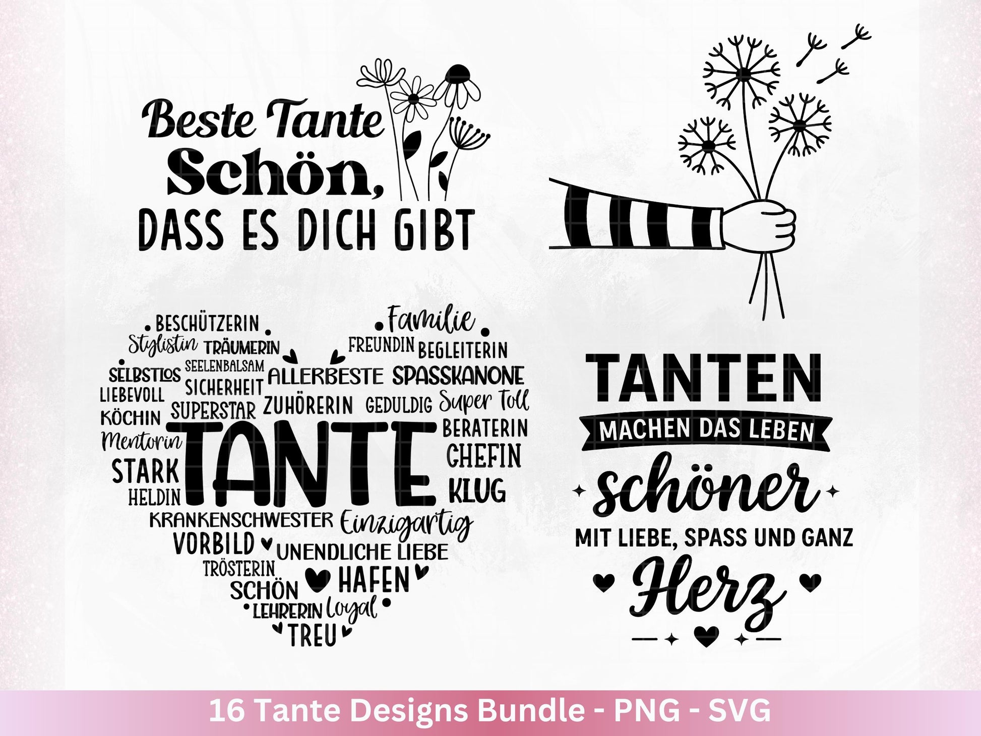 Tante SVG Plotterdatei – Deutsche Sprüche & Herz Designs – Beste Tante Geschenkidee – Laserdatei Cricut Silhouette für Shirt Tasse Beutel