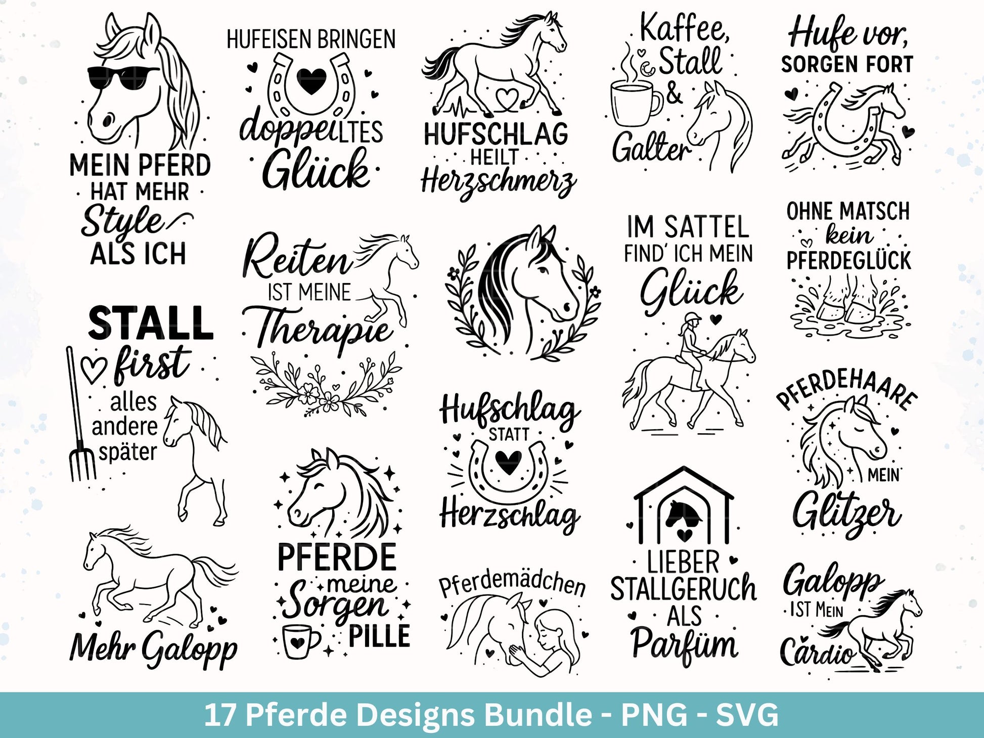 Pferde SVG Plotterdatei – Deutsche Reiter Sprüche & Pferdeliebe Designs – Hufe Sattel Stall – Laserdatei Cricut Silhouette Pferde Geschenk