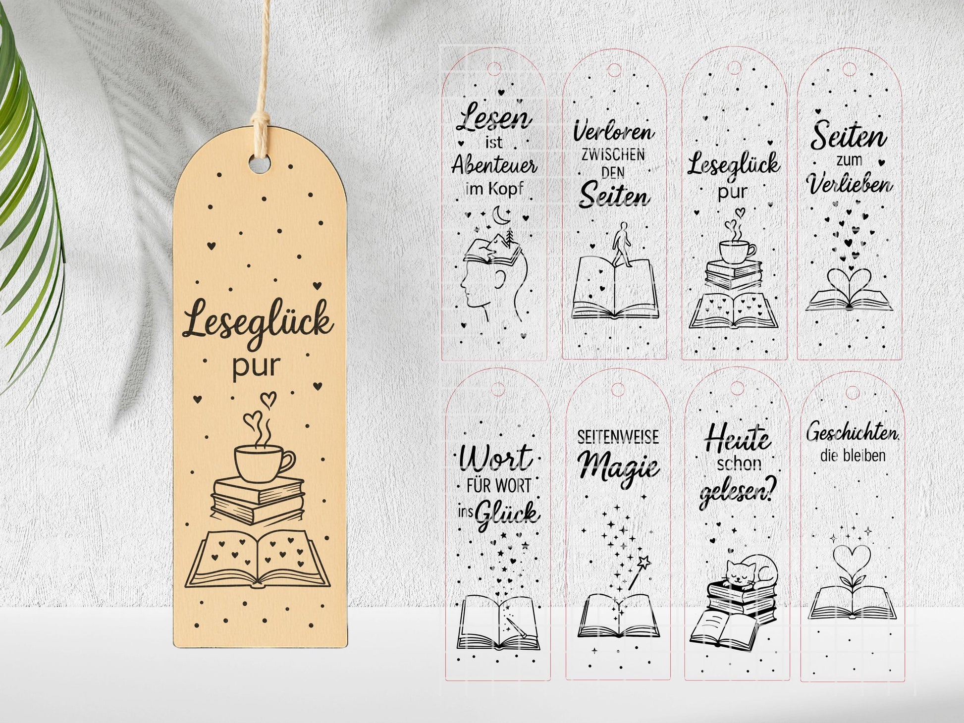 Lesezeichen SVG Datei – Laserdatei & Plotterdatei mit Sprüchen – Bücherliebe Zitate für Gravur und Plotten – Geschenkidee für Leseratten