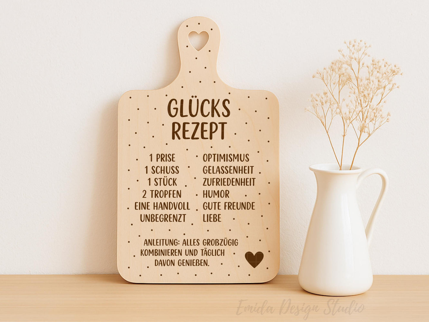 Laserdatei Schneidebrett SVG – Glücksrezept Spruch Küche – Gravurdatei Humor Geschenkidee – Plotterdatei Cricut Silhouette Holz Gravieren