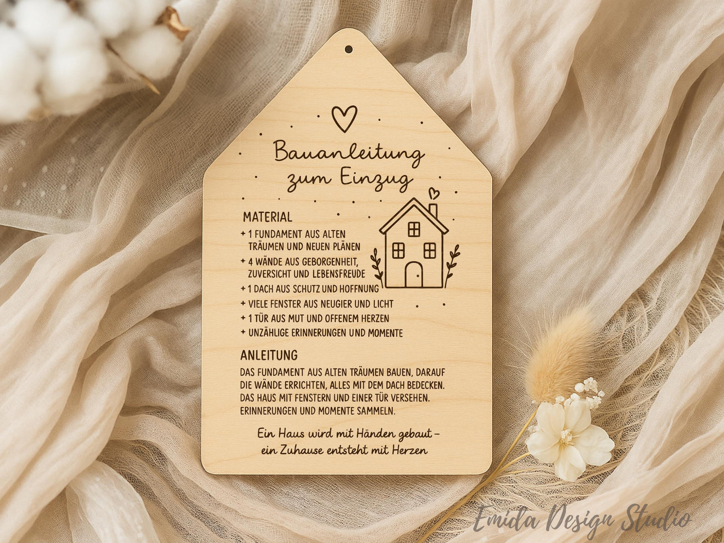 Laserdatei Haus Einzug SVG – Bauanleitung zum Einzug Spruch – Plotterdatei Geschenkidee neues Zuhause – Gravur Datei Cricut Silhouette DIY