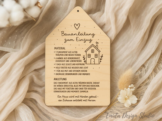 Laserdatei Haus Einzug SVG – Bauanleitung zum Einzug Spruch – Plotterdatei Geschenkidee neues Zuhause – Gravur Datei Cricut Silhouette DIY
