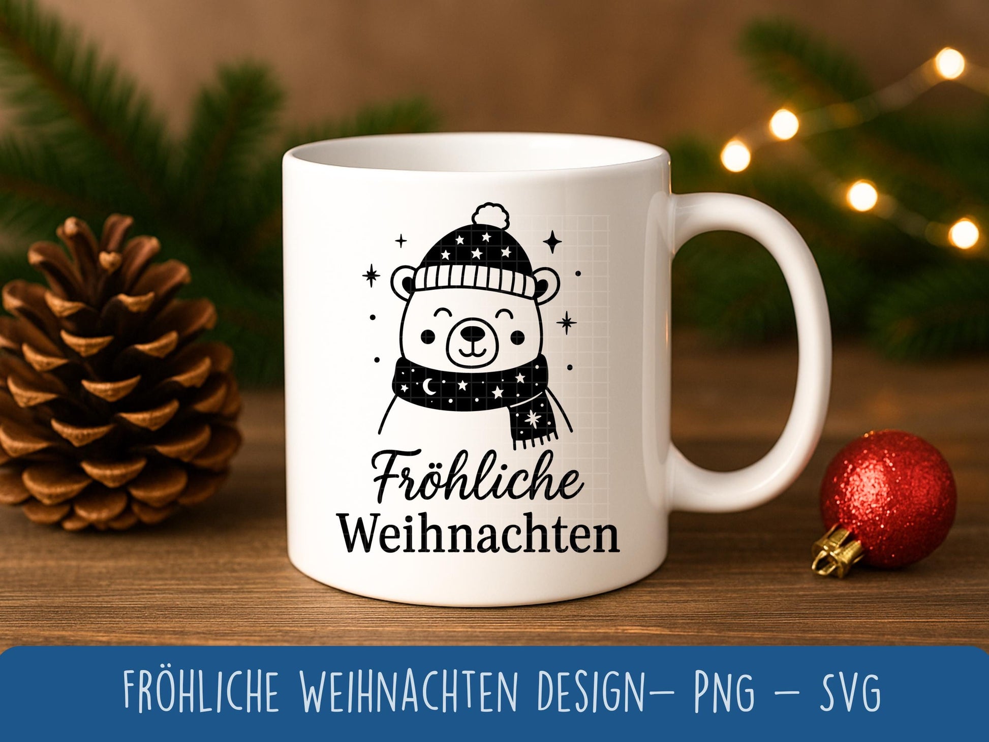 Weihnachten SVG Plotterdatei – Fröhliche Weihnachten Bär – Laserdatei Winter Tiermotiv – Cricut Silhouette Geschenkidee Deko Xmas PNG SVG