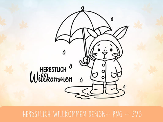 Plotterdatei Herbst Hase SVG – Herbstlich Willkommen – Niedliches Hasen Design mit Regenschirm – Laserdatei PNG Cricut Silhouette Basteln