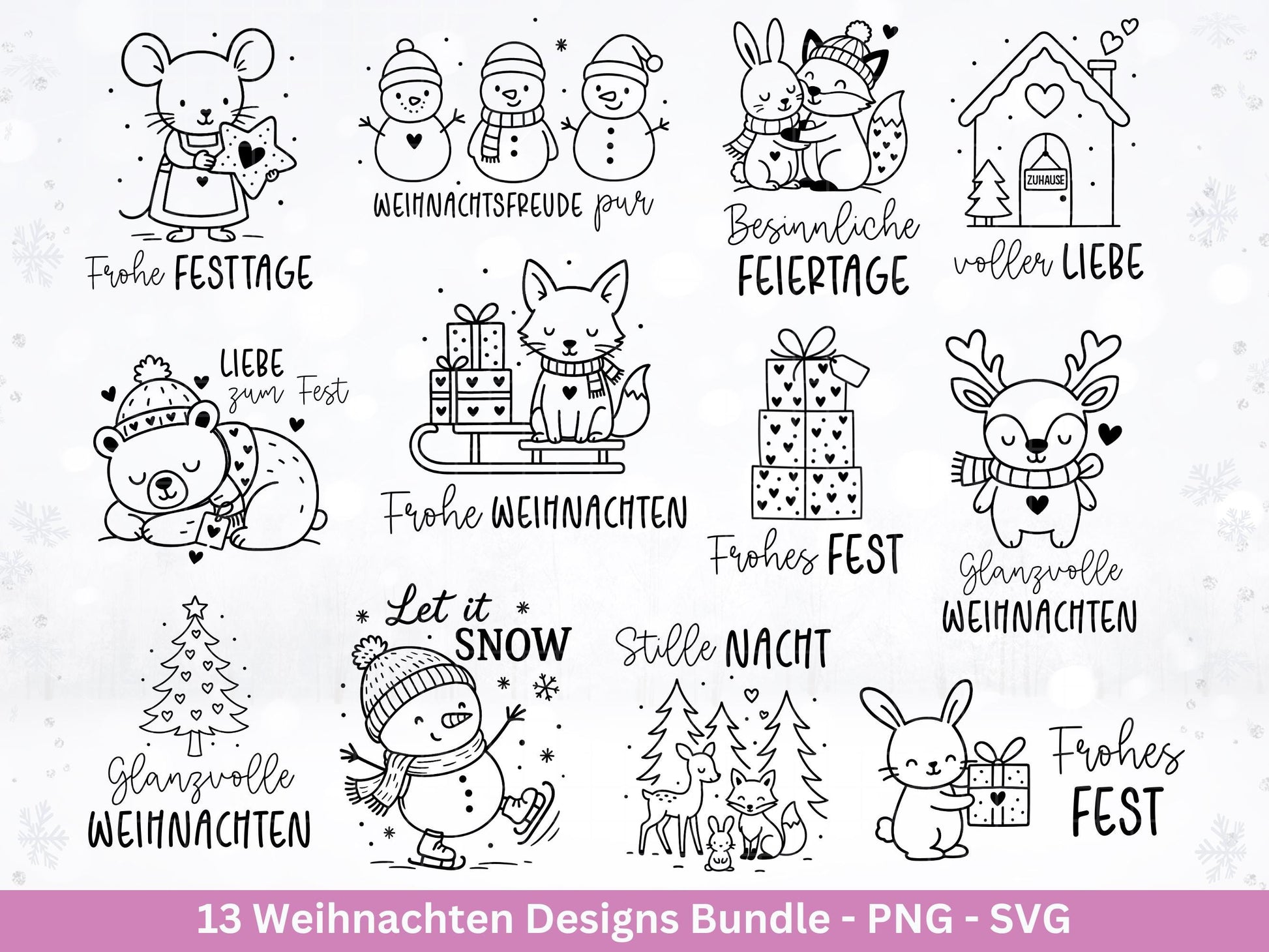 Weihnachten Plotterdatei & Laserdatei Bundle – Weihnachtsmotive SVG PNG – Festliche Sprüche und Tiere – DIY Weihnachtsdeko Cricut Silhouette
