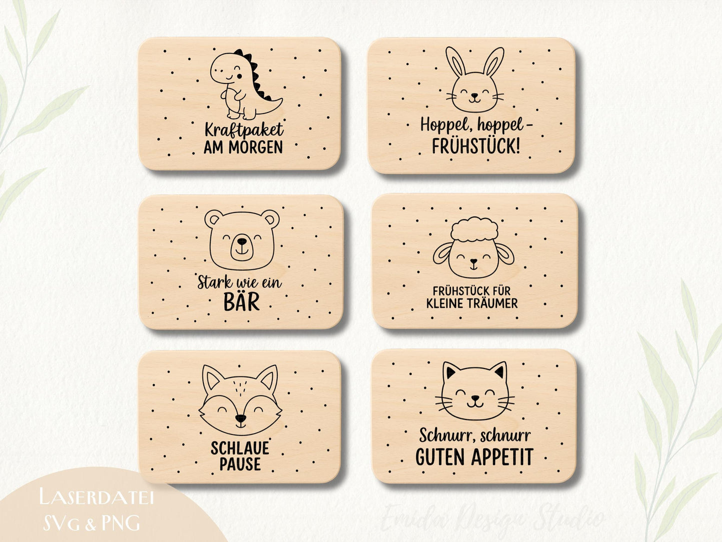 Laserdatei Kinder Frühstücksbrettchen – Lustige Sprüche SVG PNG – Holz Gravur Datei Tiere – Frühstück Brett Gravur für Kinder Geschenkidee