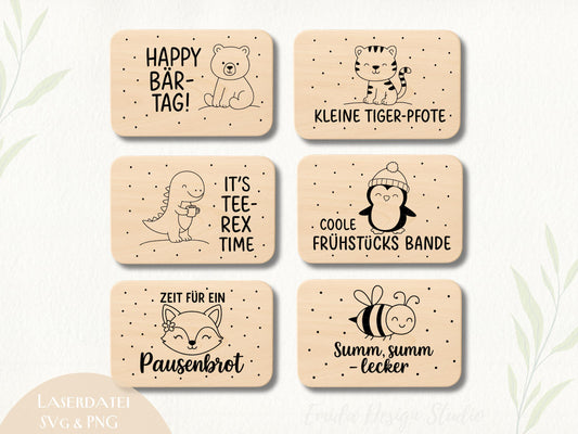 Laserdatei Kinder Frühstücksbrettchen – Lustige Sprüche SVG PNG – Holz Gravur Datei Tiere – Frühstück Brett Gravur für Kinder Geschenkidee