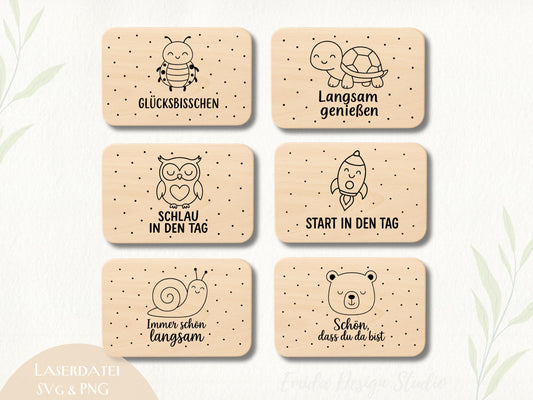 Laserdatei Kinder Frühstücksbrettchen – Lustige Sprüche SVG PNG – Holz Gravur Datei Tiere – Frühstück Brett Gravur für Kinder Geschenkidee