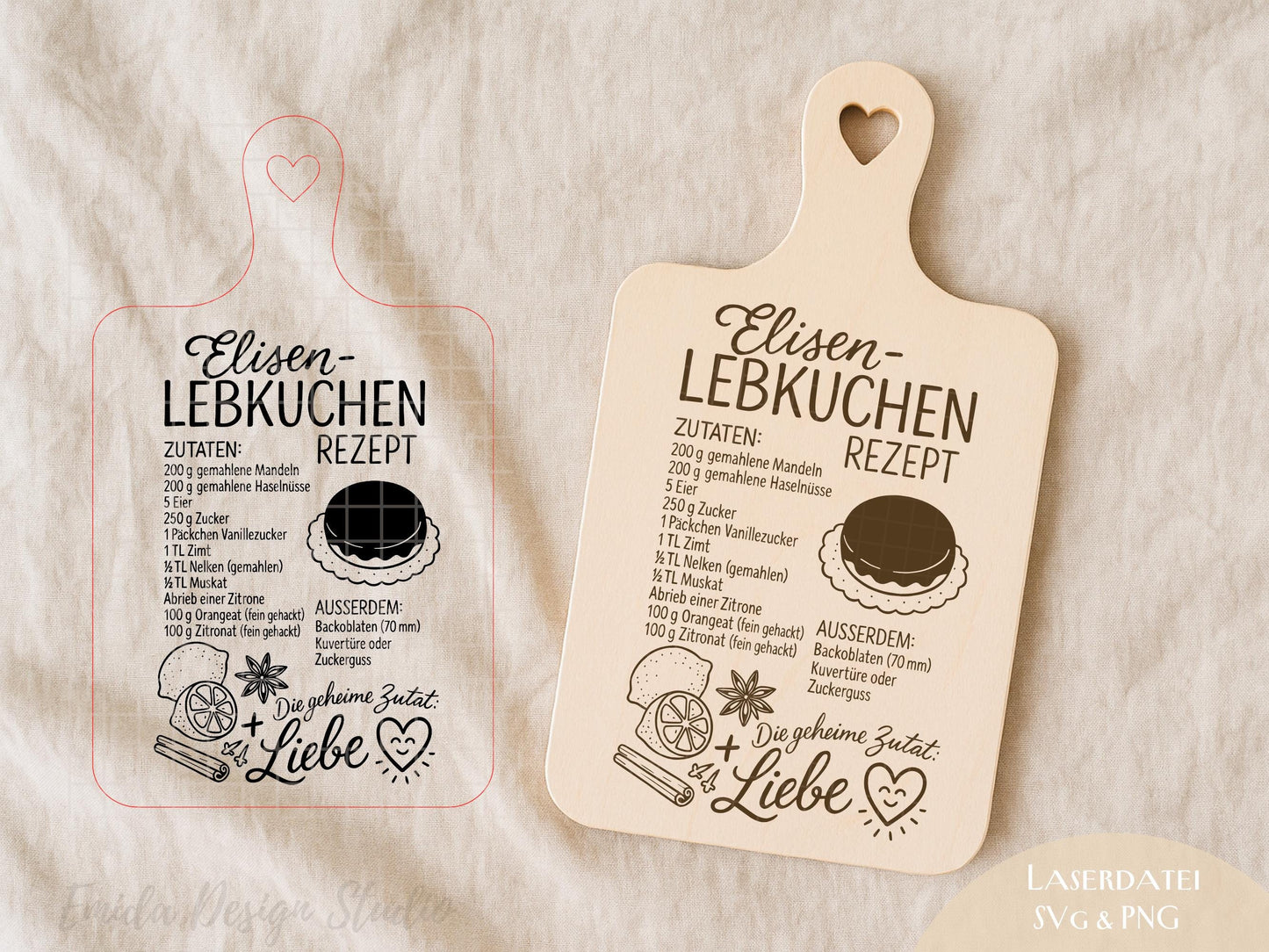 Laserdatei Weihnachtsrezepte – SVG PNG – Gravurdatei für Holzbrettchen – Elisenlebkuchen & Spekulatius – Weihnachtsdeko Geschenkidee Küche