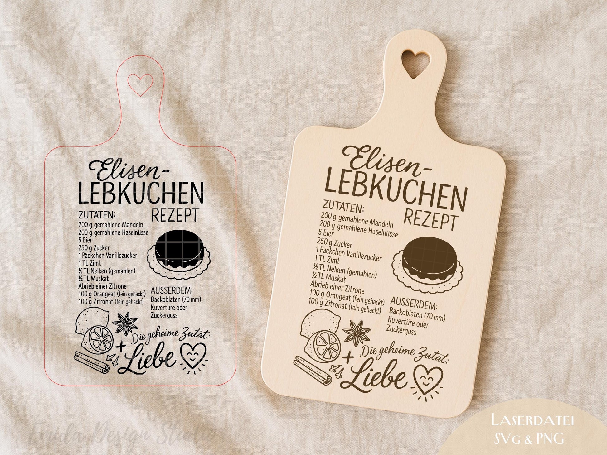 Laserdatei Weihnachtsrezepte – SVG PNG – Gravurdatei für Holzbrettchen – Elisenlebkuchen & Spekulatius – Weihnachtsdeko Geschenkidee Küche