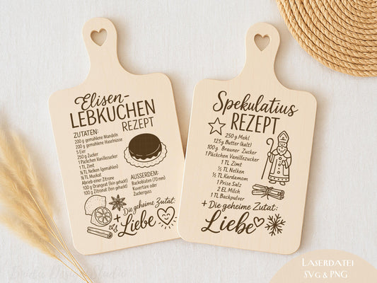 Laserdatei Weihnachtsrezepte – SVG PNG – Gravurdatei für Holzbrettchen – Elisenlebkuchen & Spekulatius – Weihnachtsdeko Geschenkidee Küche