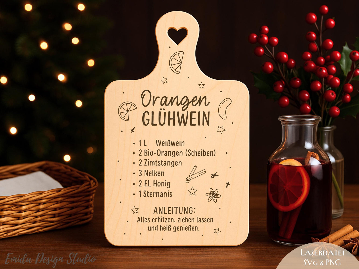 Laserdatei & Plotterdatei Glühwein Rezept – SVG PNG – Weihnachts Gravurdatei für Holzbrett – Winterdeko Geschenkidee DIY Cricut Silhouette