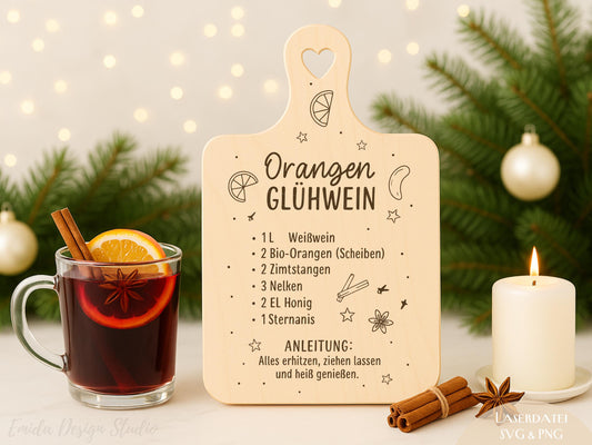 Laserdatei & Plotterdatei Glühwein Rezept – SVG PNG – Weihnachts Gravurdatei für Holzbrett – Winterdeko Geschenkidee DIY Cricut Silhouette