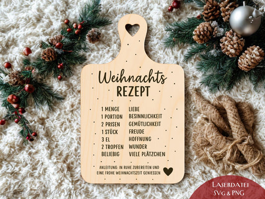 Laserdatei Weihnachtsrezept SVG & PNG – Plotterdatei Weihnachten – Schneidebrett Gravur Vorlage – Geschenkidee Cricut Silhouette Deko Winter