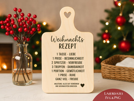 Laserdatei Weihnachtsrezept SVG & PNG – Plotterdatei Weihnachten – Schneidebrett Gravur Vorlage – Geschenkidee Cricut Silhouette Deko Winter