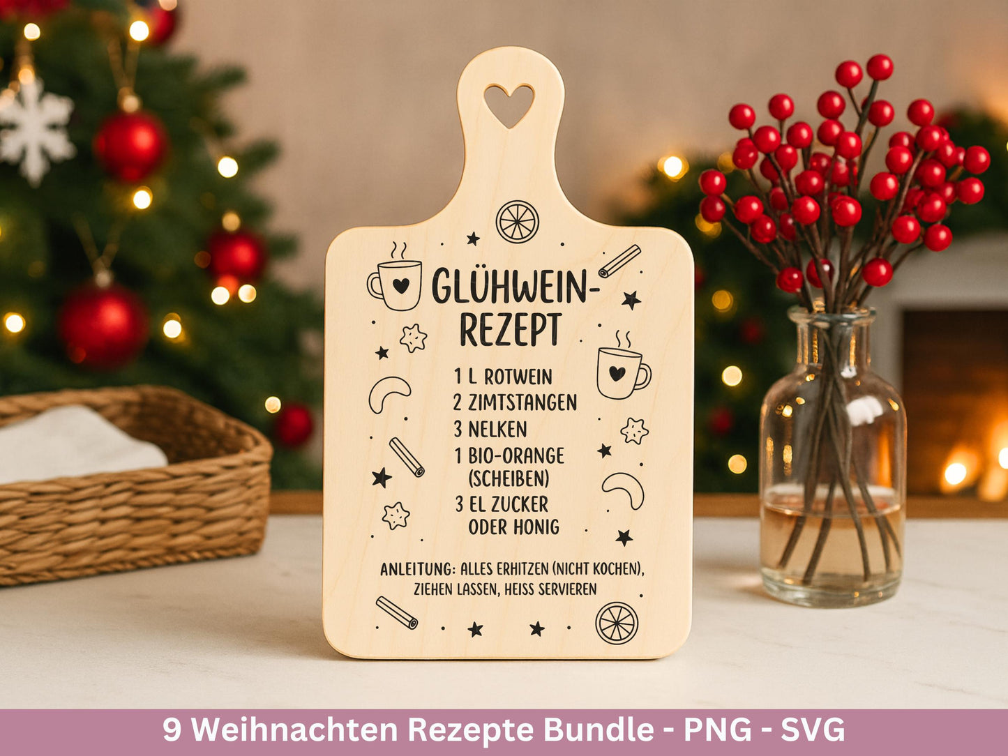 Plotterdatei & Laserdatei Weihnachtsrezepte – Rezepte SVG PNG – Glühwein Lebkuchen Bratapfel Winterpunsch – Weihnachten Geschenk Cricut