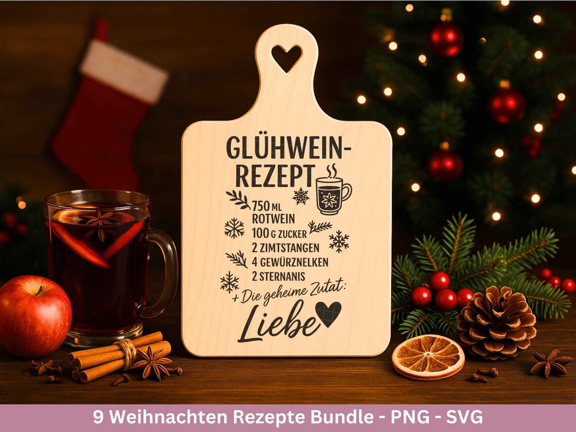 Plotterdatei & Laserdatei Weihnachtsrezepte – Rezepte SVG PNG – Glühwein Lebkuchen Bratapfel Winterpunsch – Weihnachten Geschenk Cricut