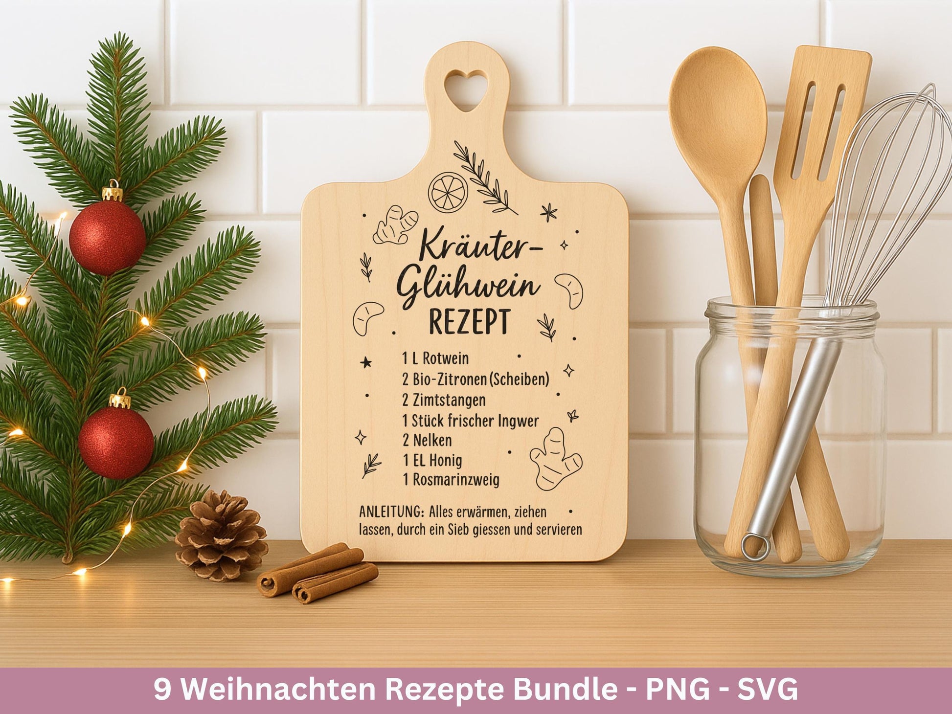 Plotterdatei & Laserdatei Weihnachtsrezepte – Rezepte SVG PNG – Glühwein Lebkuchen Bratapfel Winterpunsch – Weihnachten Geschenk Cricut