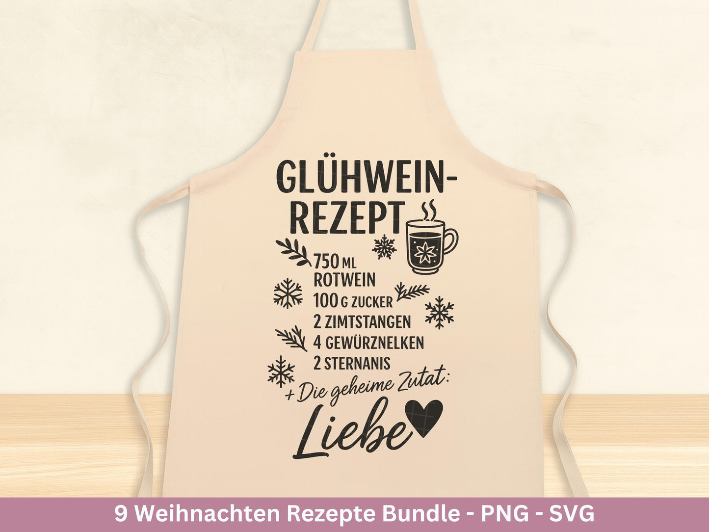 Plotterdatei & Laserdatei Weihnachtsrezepte – Rezepte SVG PNG – Glühwein Lebkuchen Bratapfel Winterpunsch – Weihnachten Geschenk Cricut