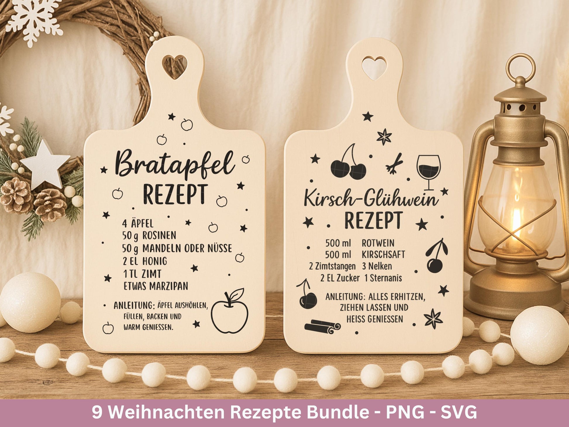 Plotterdatei & Laserdatei Weihnachtsrezepte – Rezepte SVG PNG – Glühwein Lebkuchen Bratapfel Winterpunsch – Weihnachten Geschenk Cricut