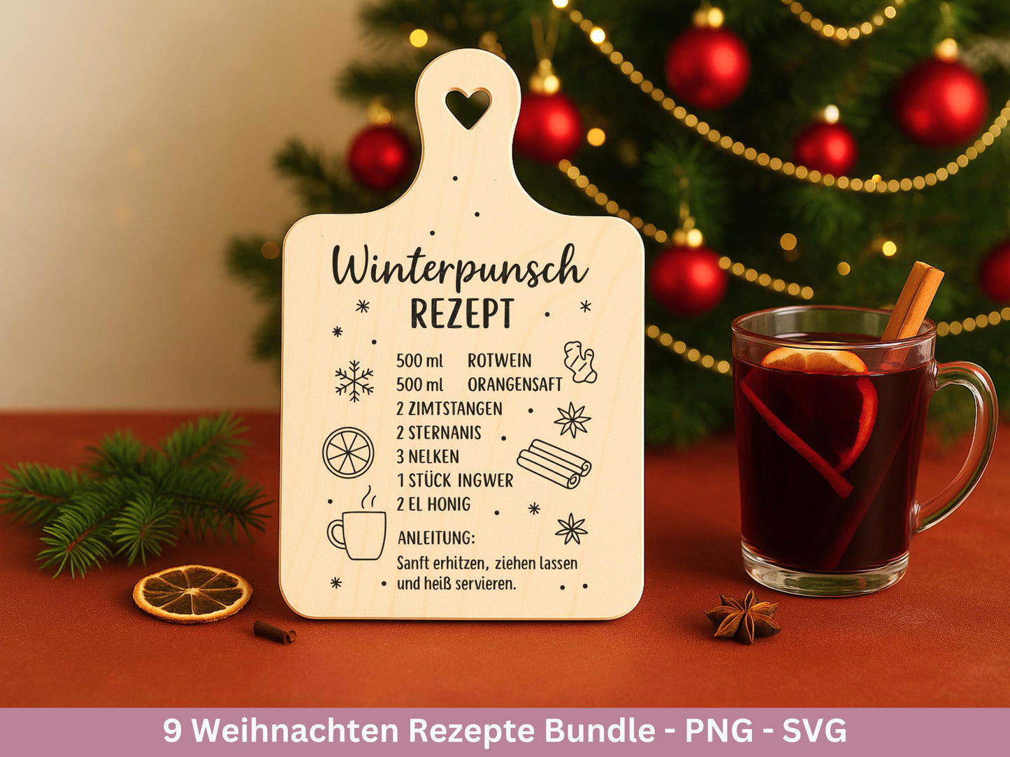 Plotterdatei & Laserdatei Weihnachtsrezepte – Rezepte SVG PNG – Glühwein Lebkuchen Bratapfel Winterpunsch – Weihnachten Geschenk Cricut