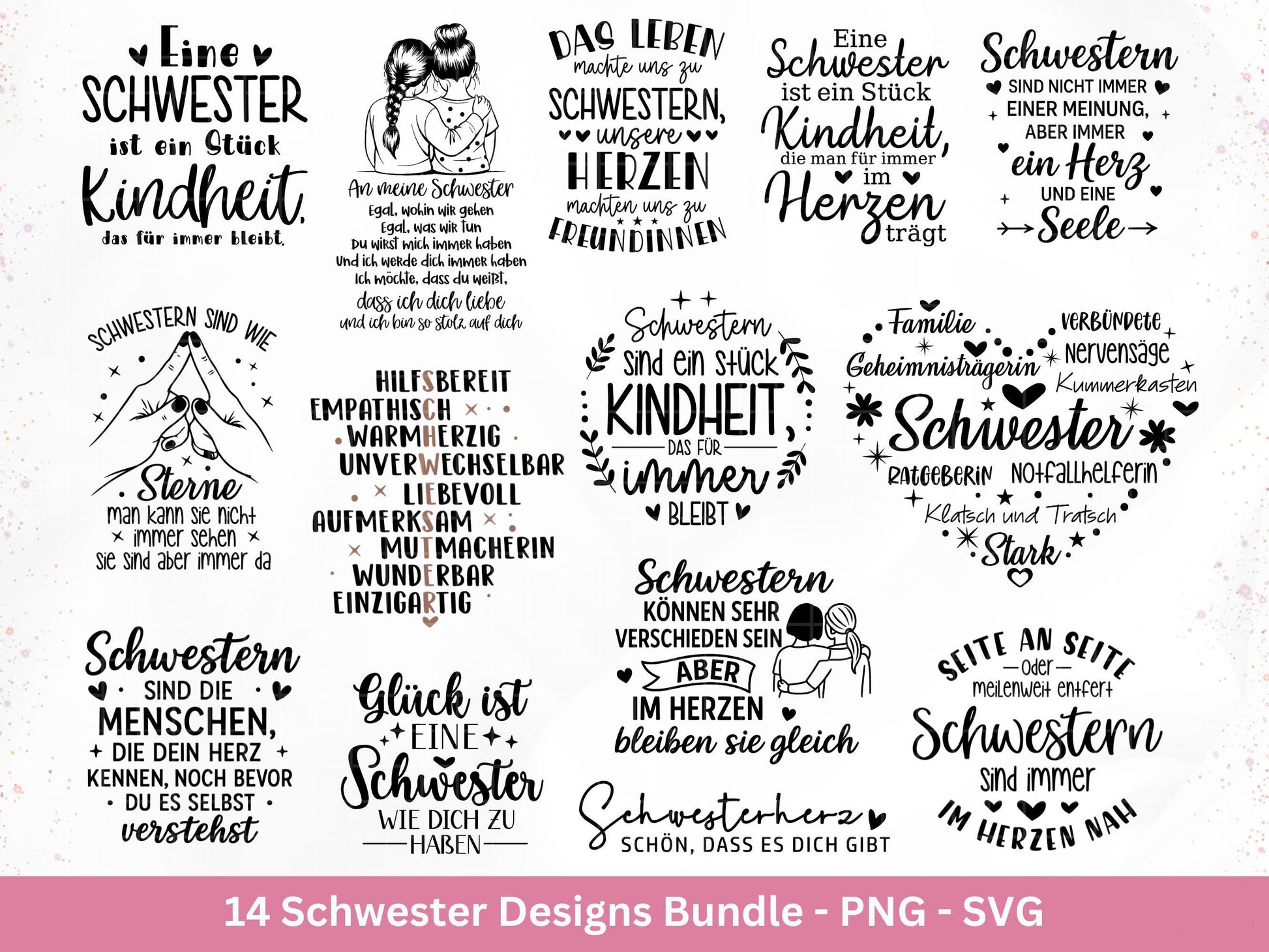 Schwester SVG Plotterdatei – Deutsche Sprüche Designs Bundle – Kindheit Herz Seele – Laserdatei für Cricut Silhouette Tassen Shirts Geschenk