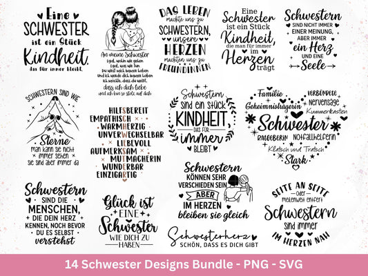 Schwester SVG Plotterdatei – Deutsche Sprüche Designs Bundle – Kindheit Herz Seele – Laserdatei für Cricut Silhouette Tassen Shirts Geschenk