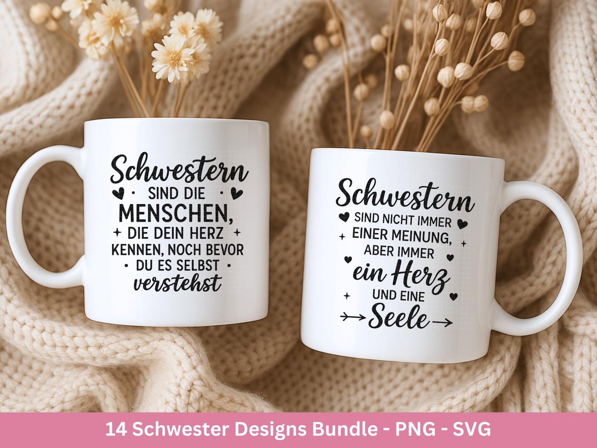 Schwester SVG Plotterdatei – Deutsche Sprüche Designs Bundle – Kindheit Herz Seele – Laserdatei für Cricut Silhouette Tassen Shirts Geschenk