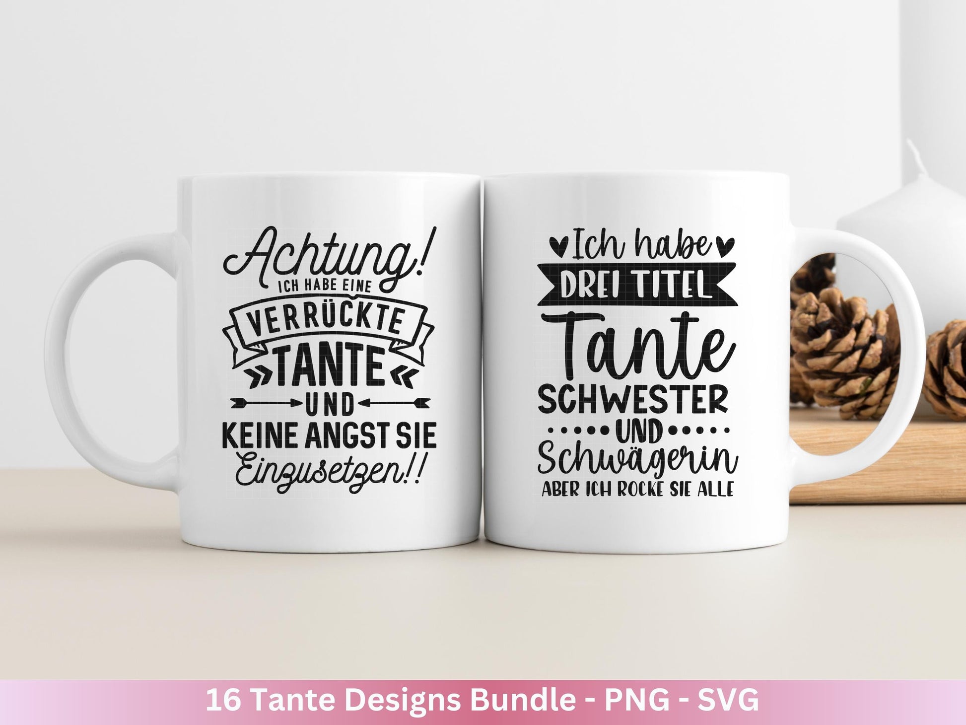Tante SVG Plotterdatei – Deutsche Sprüche & Herz Designs – Beste Tante Geschenkidee – Laserdatei Cricut Silhouette für Shirt Tasse Beutel
