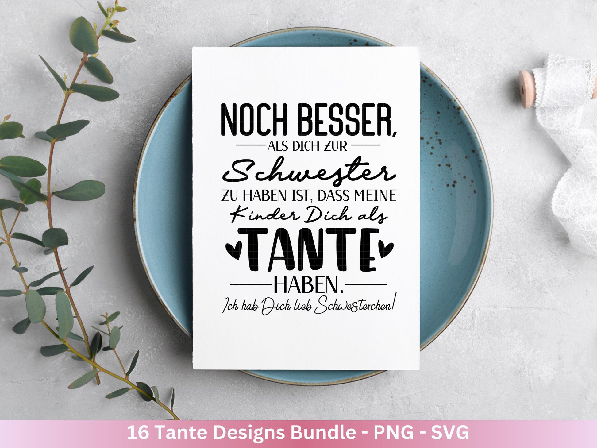 Tante SVG Plotterdatei – Deutsche Sprüche & Herz Designs – Beste Tante Geschenkidee – Laserdatei Cricut Silhouette für Shirt Tasse Beutel