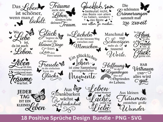 Positive Sprüche SVG Plotterdatei – Deutsche Zitate & Lebensweisheiten – Glück Liebe Hoffnung – Laserdatei Cricut Silhouette Geschenkidee
