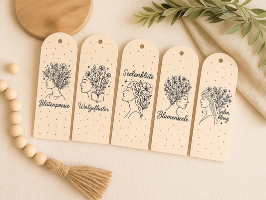 Lesezeichen SVG PNG – Laserdatei & Plotterdatei Frauen Silhouetten mit Blumen und Büchern – Geschenkidee für Leseratten und Bücherfreunde