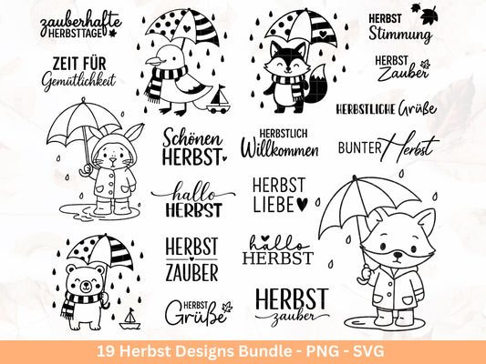 Herbst SVG Plotterdatei – Herbstsprüche & Tiere – Hallo Herbst, Herbstzauber, Fuchs Igel Pilz – Laserdatei Cricut Silhouette Deko Geschenk
