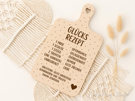 Laserdatei Schneidebrett SVG – Glücksrezept Spruch Küche – Gravurdatei Humor Geschenkidee – Plotterdatei Cricut Silhouette Holz Gravieren