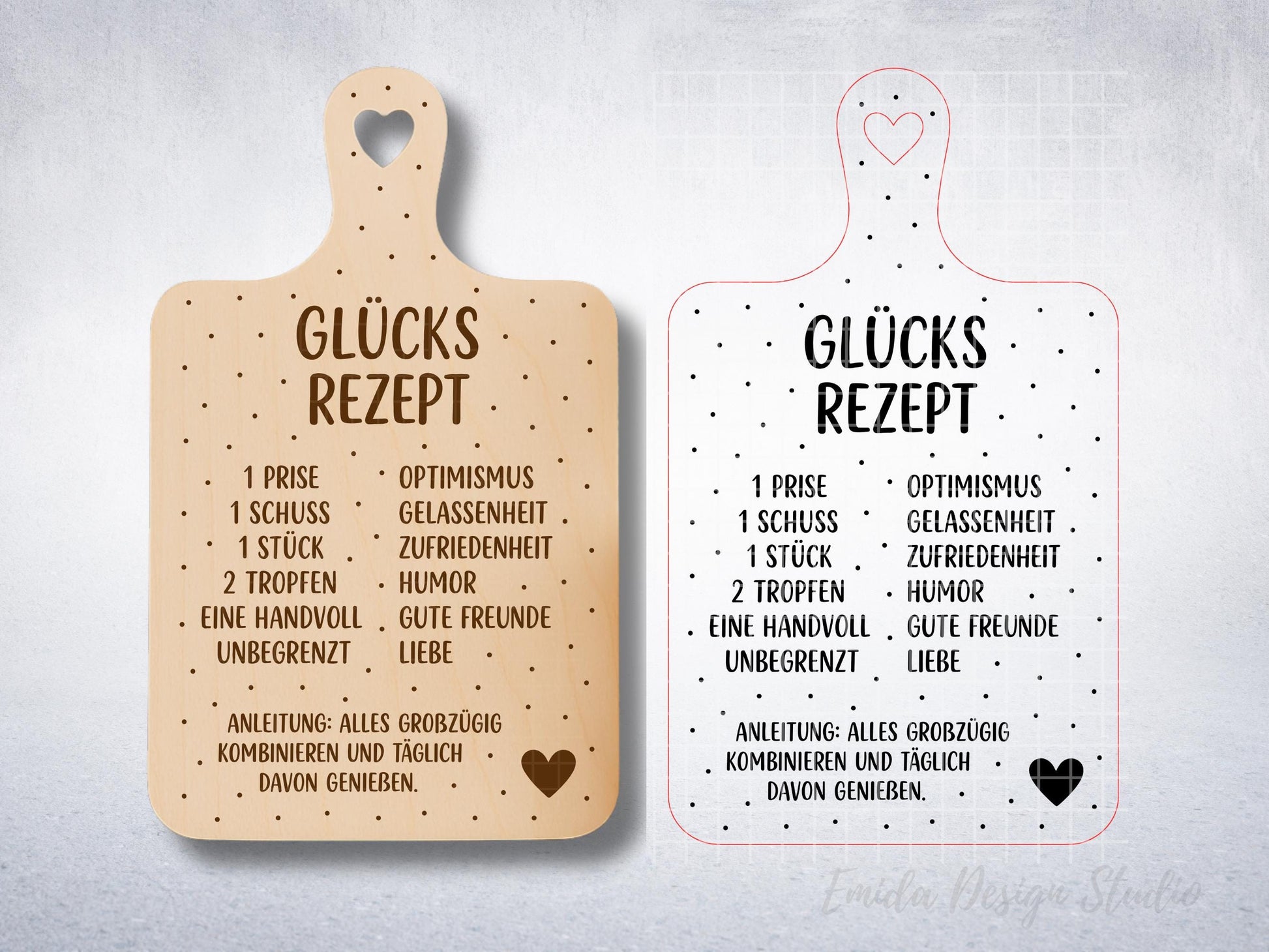 Laserdatei Schneidebrett SVG – Glücksrezept Spruch Küche – Gravurdatei Humor Geschenkidee – Plotterdatei Cricut Silhouette Holz Gravieren