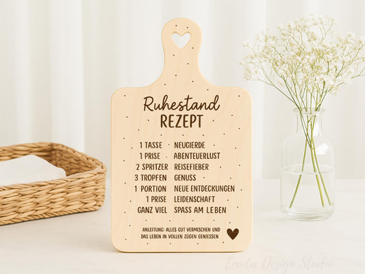 Laserdatei Schneidebrett Ruhestand Rezept SVG – Plotterdatei Rentner Geschenkidee – Ruhestand Spruch Gravurdatei – Cricut Silhouette DIY