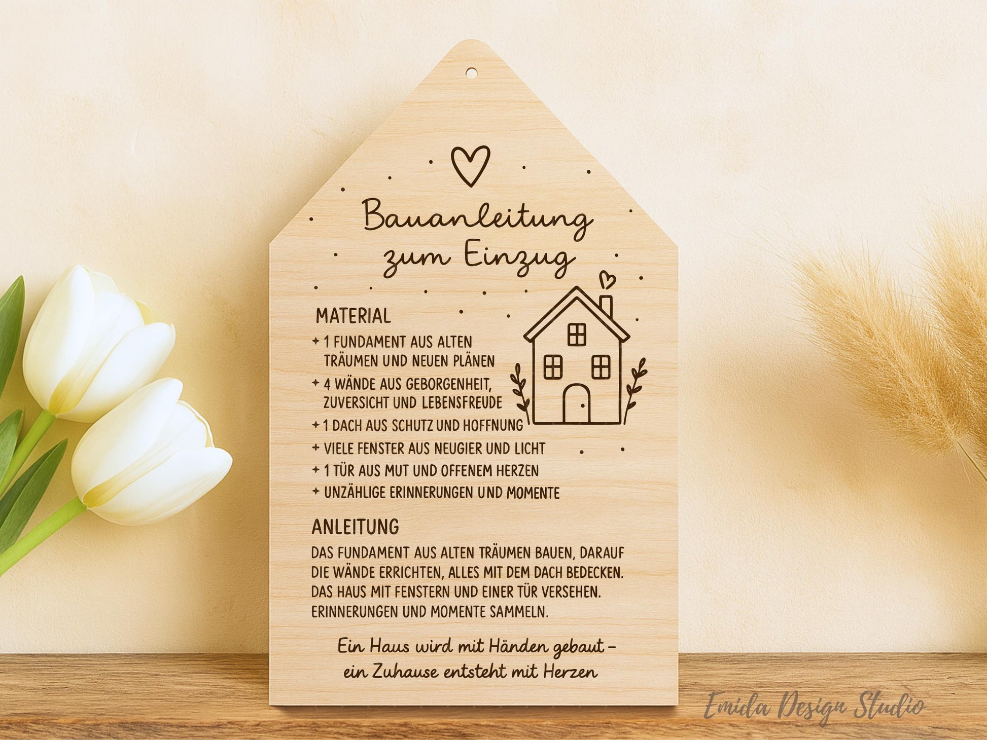 Laserdatei Haus Einzug SVG – Bauanleitung zum Einzug Spruch – Plotterdatei Geschenkidee neues Zuhause – Gravur Datei Cricut Silhouette DIY