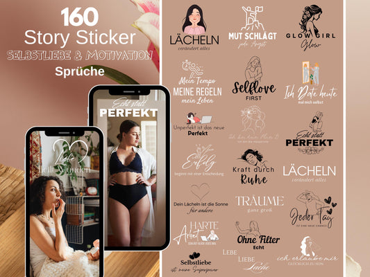 160 Instagram Story Sticker Deutsch – Selbstliebe & Motivation – Sprüche Humor Daily Basic – Kalligraphie Guten Morgen Home Sticker Zitate