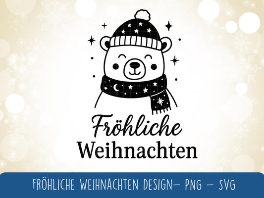 Weihnachten SVG Plotterdatei – Fröhliche Weihnachten Bär – Laserdatei Winter Tiermotiv – Cricut Silhouette Geschenkidee Deko Xmas PNG SVG