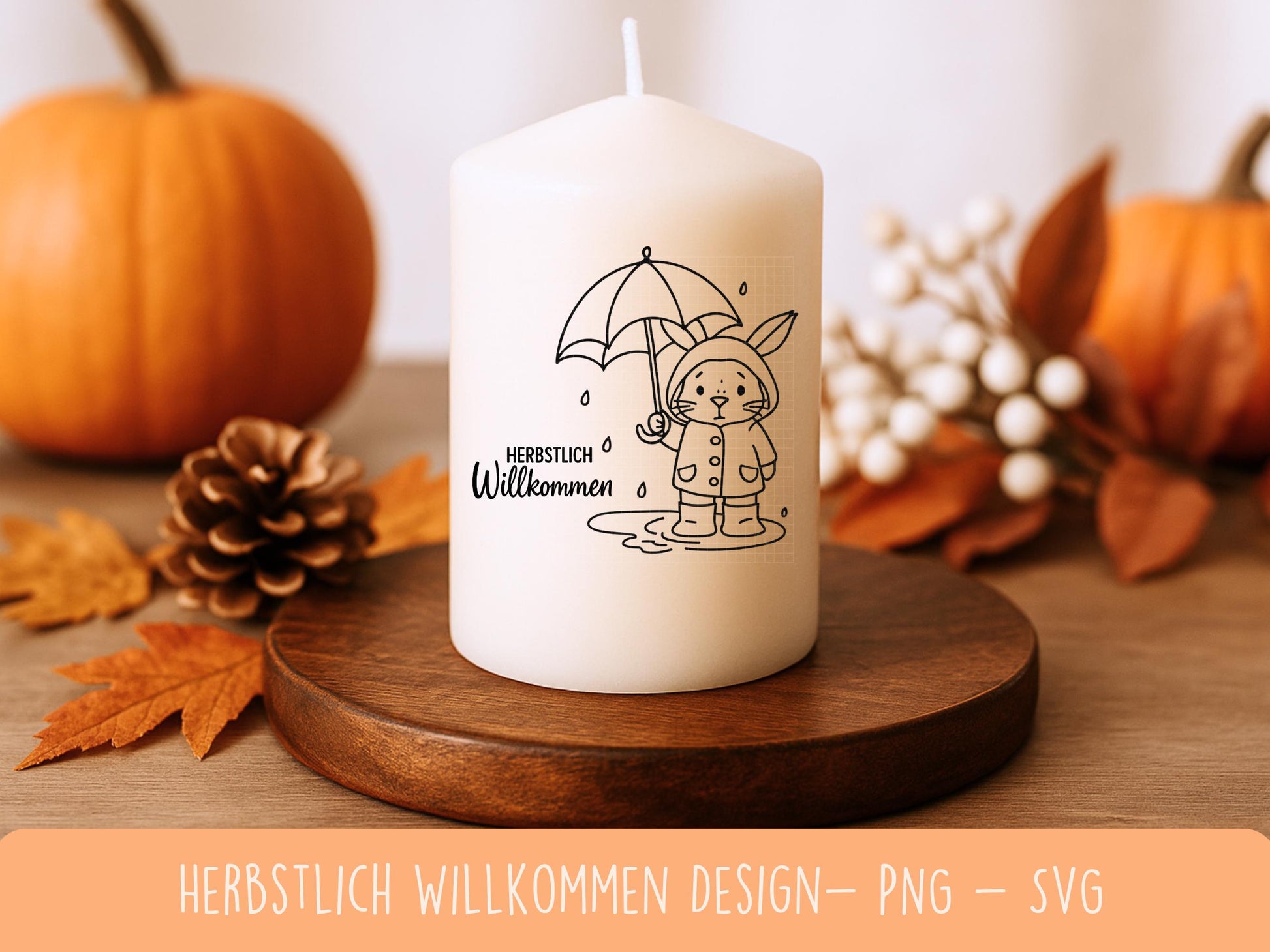 Plotterdatei Herbst Hase SVG – Herbstlich Willkommen – Niedliches Hasen Design mit Regenschirm – Laserdatei PNG Cricut Silhouette Basteln