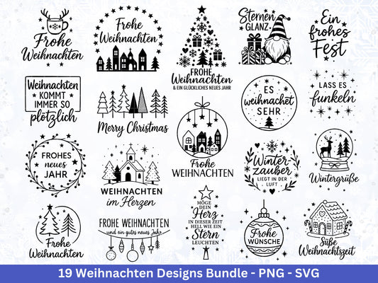 Weihnachten SVG Bundle – Plotterdatei & Laserdatei | Deutsche Sprüche Wintermotive (Kranz, Dorf, Kirche, Schneekugel) | PNG SVG | Cricut