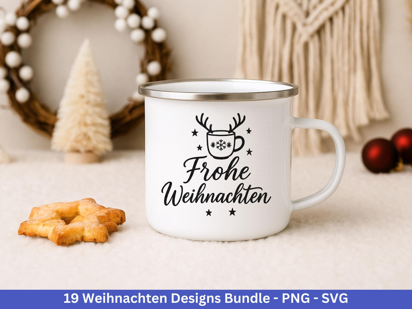 Weihnachten SVG Bundle – Plotterdatei & Laserdatei | Deutsche Sprüche Wintermotive (Kranz, Dorf, Kirche, Schneekugel) | PNG SVG | Cricut