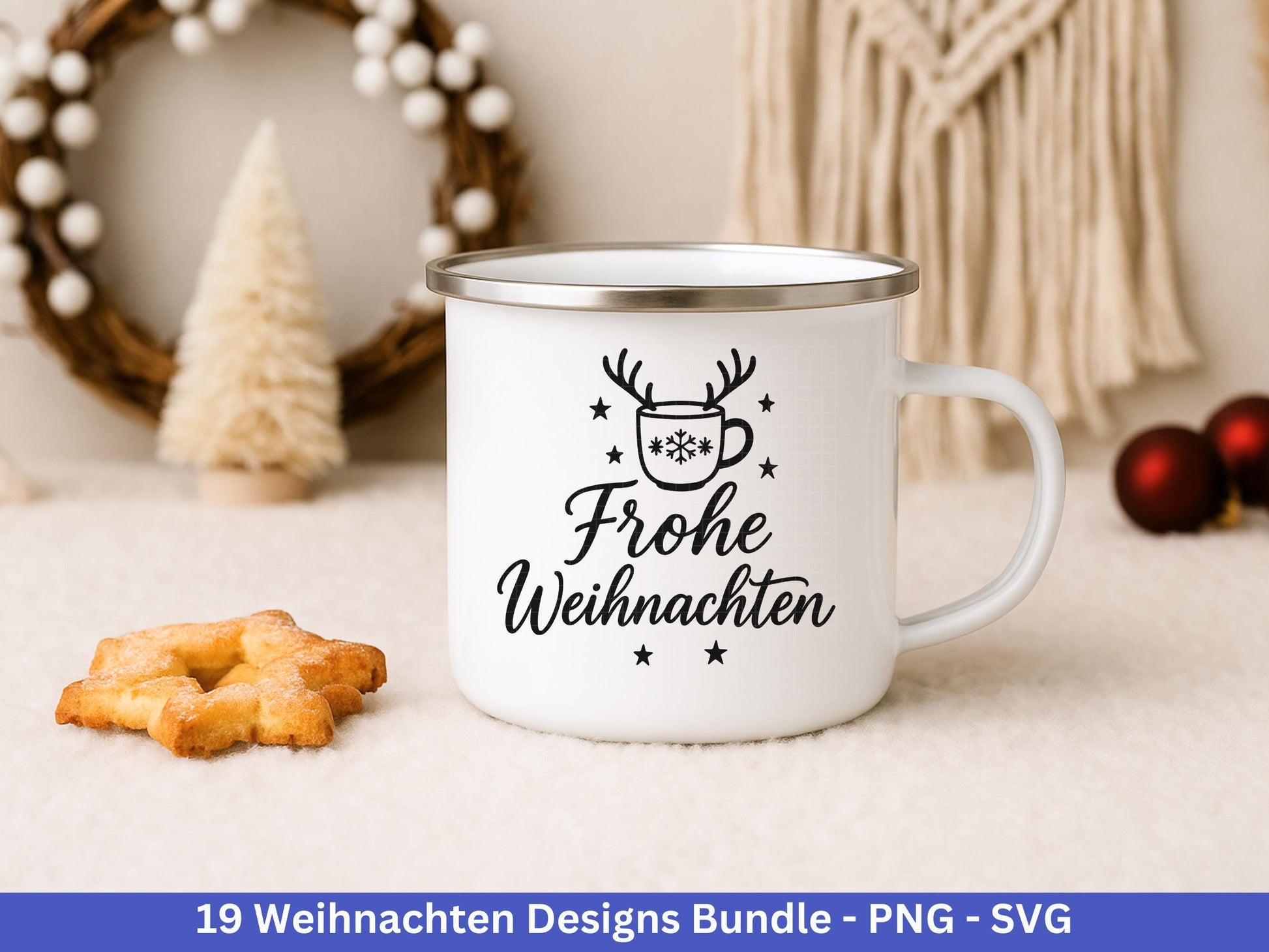 Weihnachten SVG Bundle – Plotterdatei & Laserdatei | Deutsche Sprüche Wintermotive (Kranz, Dorf, Kirche, Schneekugel) | PNG SVG | Cricut